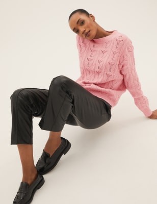 

Womens M&S Collection Textured Pointelle Crew Neck Relaxed Jumper - Dusted Pink, Dusted Pink