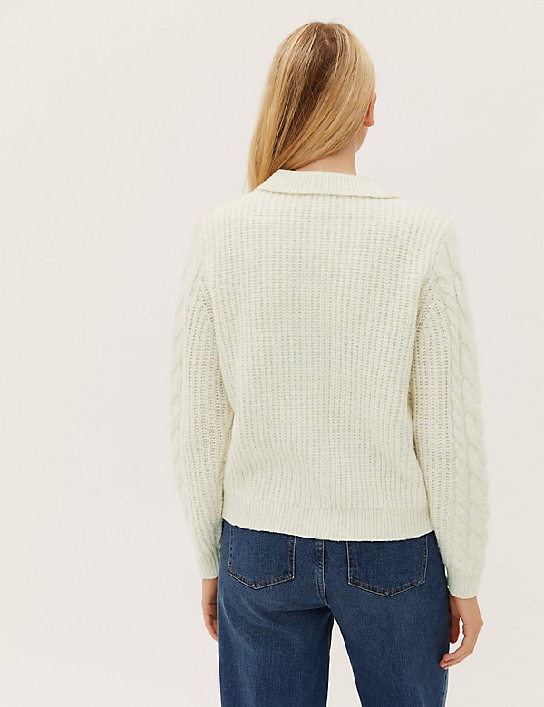 Cable Knit Collared Relaxed Cardigan