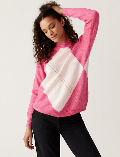Recycled Blend Argyle Relaxed Jumper