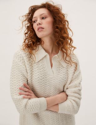 

Womens M&S Collection Textured Collared Relaxed Jumper - Light Cream, Light Cream