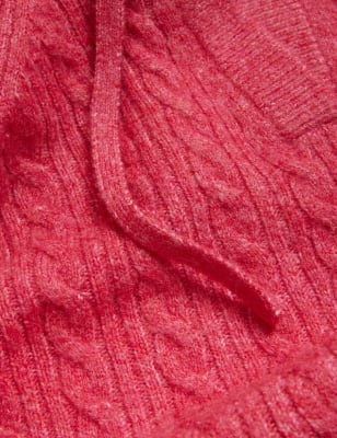 

Womens M&S Collection Cable Knit V-Neck Hoodie - Pink, Pink