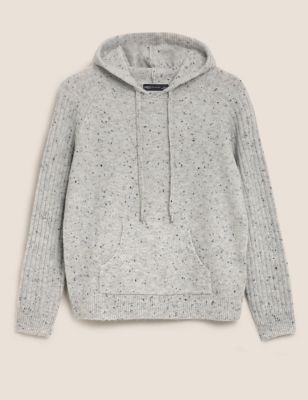 M&S Womens Textured Knitted Rib Sleeve Relaxed Hoodie