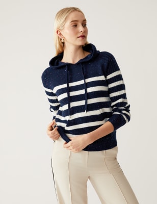 

Womens M&S Collection Knitted Striped Hoodie - Navy Mix, Navy Mix