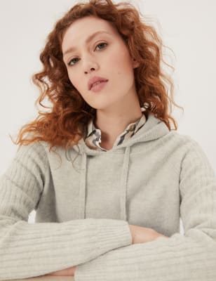 

Womens M&S Collection Bequemer Strick-Hoodie mit gerippten Ärmeln - Oatmeal, Oatmeal
