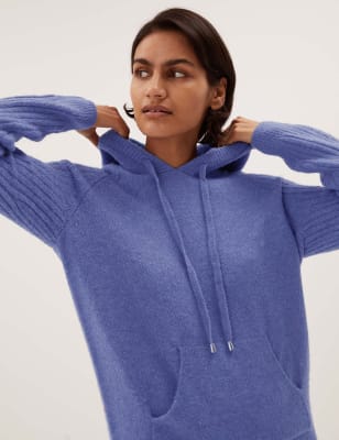 

Womens M&S Collection Knitted Rib Sleeve Relaxed Hoodie - Dark Hyacinth, Dark Hyacinth