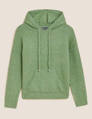 M&S Womens Knitted Rib Sleeve Relaxed Hoodie