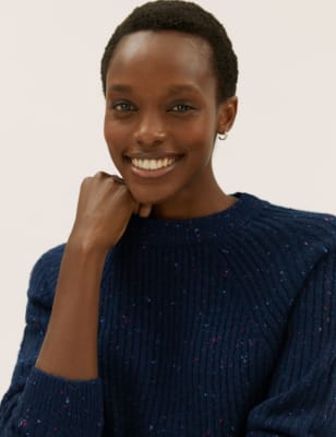 

Womens M&S Collection Textured Ribbed Relaxed Jumper - Navy, Navy