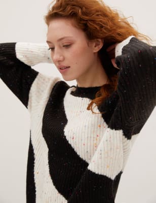 

M&S Collection Jersey acanalado de raya con escote cerradoWomens - Black Mix, Black Mix