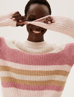 

Womens M&S Collection Striped Ribbed Crew Neck Relaxed Jumper - Dusky Rose, Dusky Rose