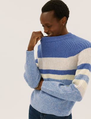 

Womens M&S Collection Striped Ribbed Crew Neck Relaxed Jumper - Hyacinth Mix, Hyacinth Mix