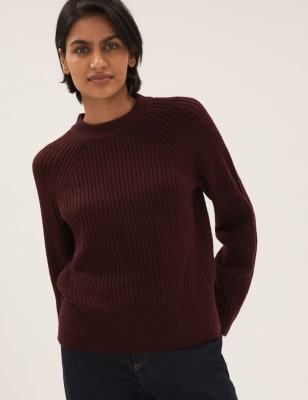 

Womens M&S Collection Ribbed Crew Neck Relaxed Jumper - Dark Burgundy, Dark Burgundy