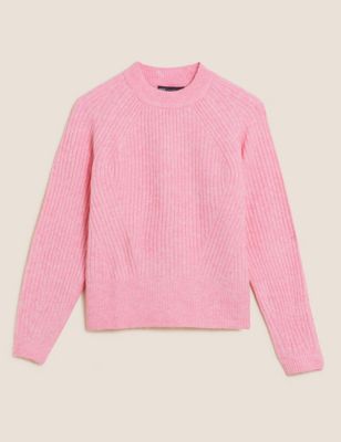 M&S Womens Ribbed Crew Neck Relaxed Jumper