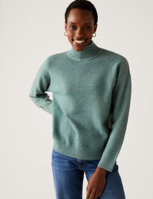 

M&S Collection Jersey informal texturizado con cuello chimeneaWomens - Dark Sage, Dark Sage
