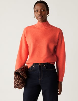 

Womens M&S Collection Textured Funnel Neck Relaxed Jumper - Tangerine, Tangerine