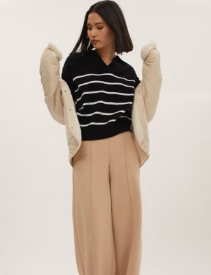

Womens M&S Collection Striped Polo Neck Relaxed Jumper - Black Mix, Black Mix
