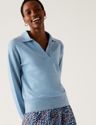 

Womens M&S Collection Collared Relaxed Jumper - Grey Blue, Grey Blue