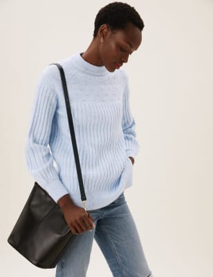

Womens M&S Collection Textured Ribbed Crew Neck Relaxed Jumper - Medium Blue, Medium Blue