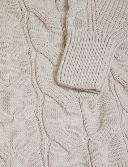 Cable Knit Crew Neck Jumper with Wool