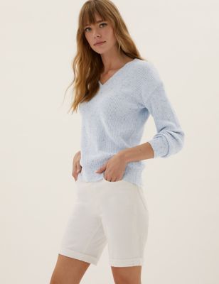 

Womens M&S Collection Ribbed V-Neck Jumper with Wool - Pale Blue, Pale Blue