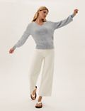 Textured V-Neck Jumper with Wool