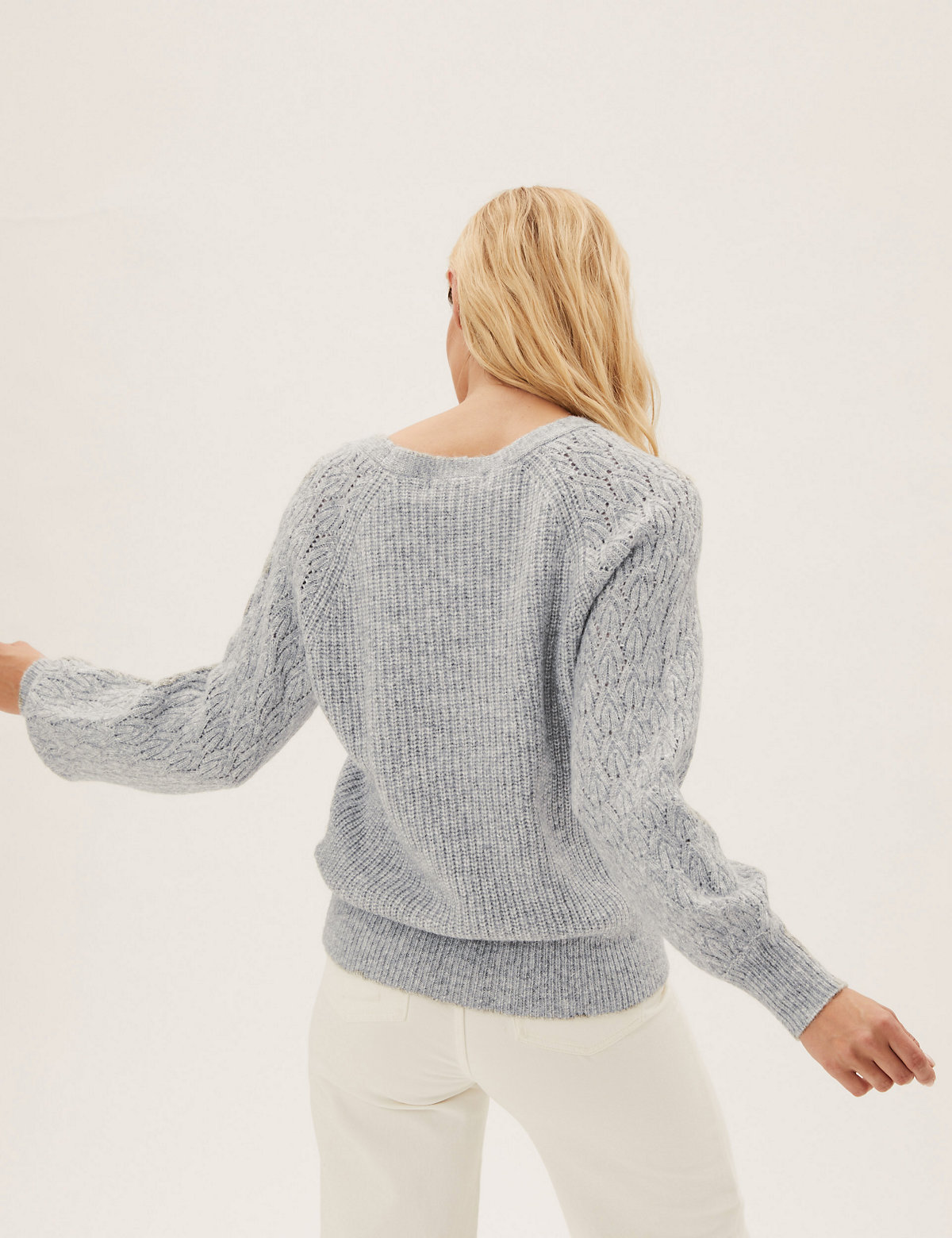 Textured V-Neck Jumper with Wool