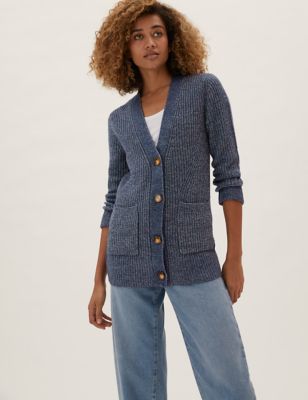 

Womens M&S Collection Cotton Rich Ribbed Longline Cardigan - Navy Mix, Navy Mix