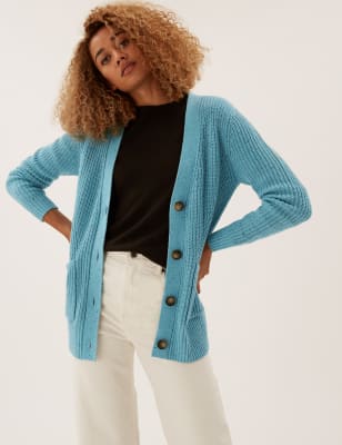 

Womens M&S Collection Cotton Rich Ribbed Longline Cardigan - Light Aqua, Light Aqua