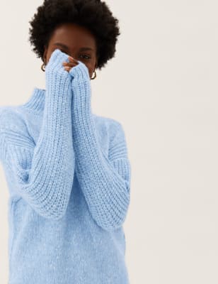

Womens M&S Collection Ribbed Funnel Neck Jumper - Cornflower, Cornflower