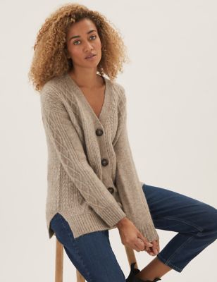 

Womens M&S Collection Cable Knit V-Neck Cardigan with Wool - Fawn, Fawn
