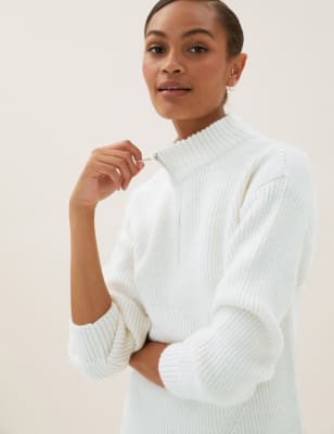

Womens M&S Collection Pullover mit Stehkragen und halbem Reißverschluss - Light Cream, Light Cream