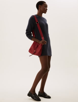

Womens M&S Collection Ribbed Crew Neck Mini Jumper Dress - Navy, Navy