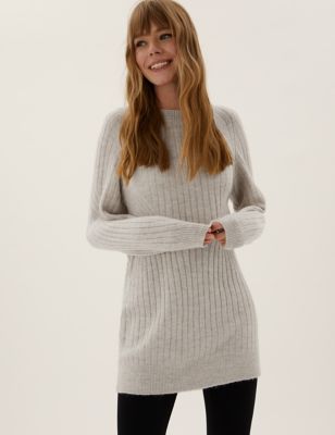 

Womens M&S Collection Ribbed Crew Neck Mini Jumper Dress - Oatmeal, Oatmeal