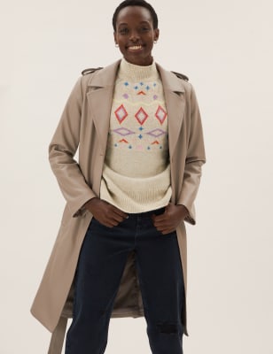 

Womens M&S Collection Pullover mit Norwegermuster, Stehkragen und Wollanteil - Cream Mix, Cream Mix