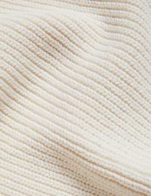 

Womens M&S Collection Rippenstrickpullover mit hohem Baumwollanteil und V-Ausschnitt - Light Cream, Light Cream