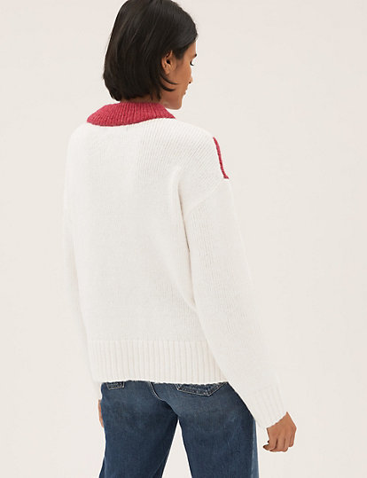 Floral Crew Neck Jumper with Wool