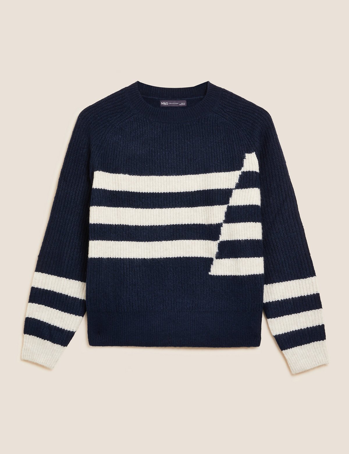 Ribbed Striped Crew Neck Relaxed Jumper
