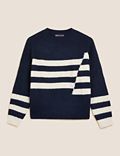 Ribbed Striped Crew Neck Relaxed Jumper