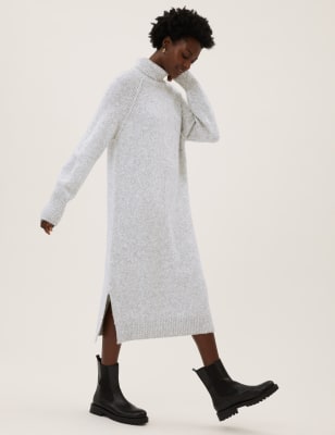 

M&S Collection Vestido de punto a media pierna de cuello chimeneaWomens - Light Grey, Light Grey