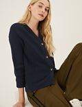 Cotton Rich Ribbed V-Neck Relaxed Cardigan