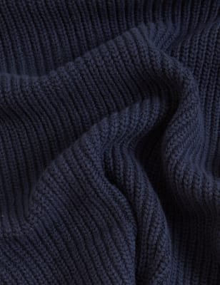 

Womens M&S Collection Bequeme Rippenstrickjacke aus Baumwollmischung mit V-Ausschnitt - Navy, Navy