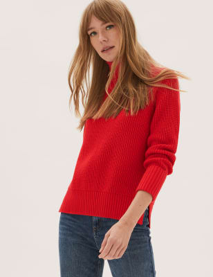 

Womens M&S Collection Roll Neck Relaxed Jumper with Wool - Chilli, Chilli