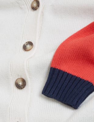 

Womens M&S Collection Cotton Rich Colour Block V-Neck Cardigan - Cream Mix, Cream Mix