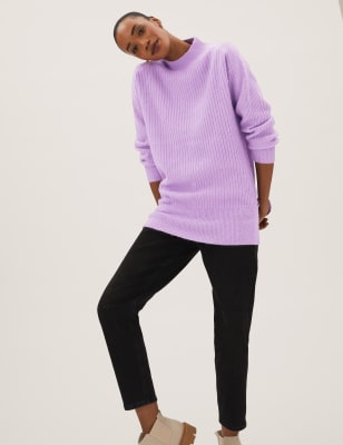 

M&S Collection Jersey de corte largo acanalado con cuello chimeneaWomens - Violet, Violet