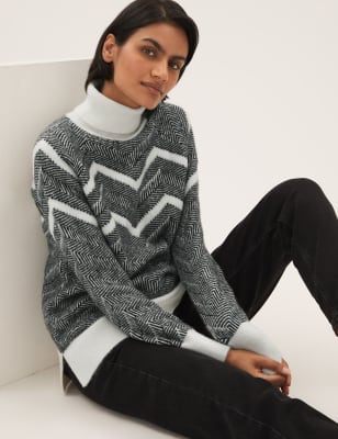 

Womens M&S Collection Pullover mit abstraktem Muster und Rollkragen - Cream Mix, Cream Mix