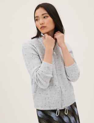 

Womens M&S Collection Strickpullover mit Strukturmuster, Stehkragen und Reißverschluss - Grey Mix, Grey Mix