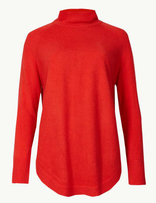 Curved Hem High Neck Jumper, M&S Collection