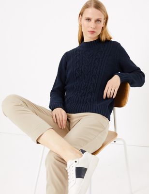 Cotton Rich Cable Knit Relaxed Jumper - PL