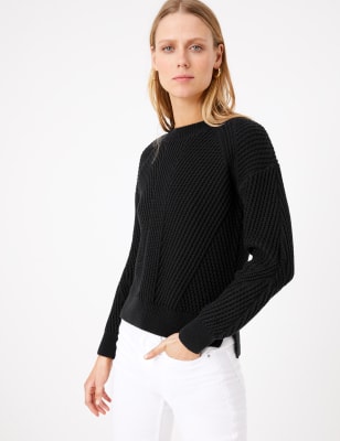 Katoenen ribtrui met ronde hals