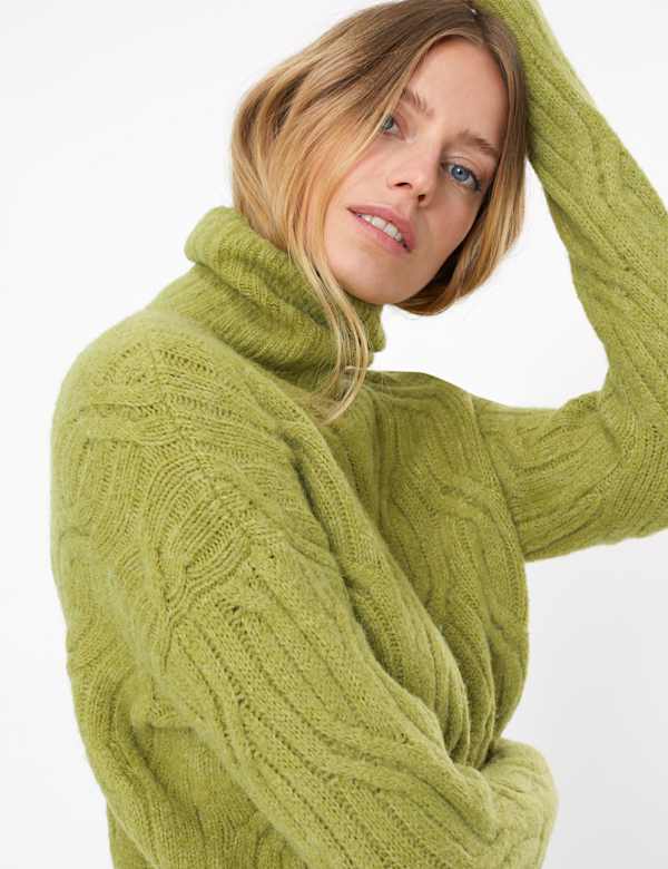 Cable Knit Roll Neck Jumper with Alpaca