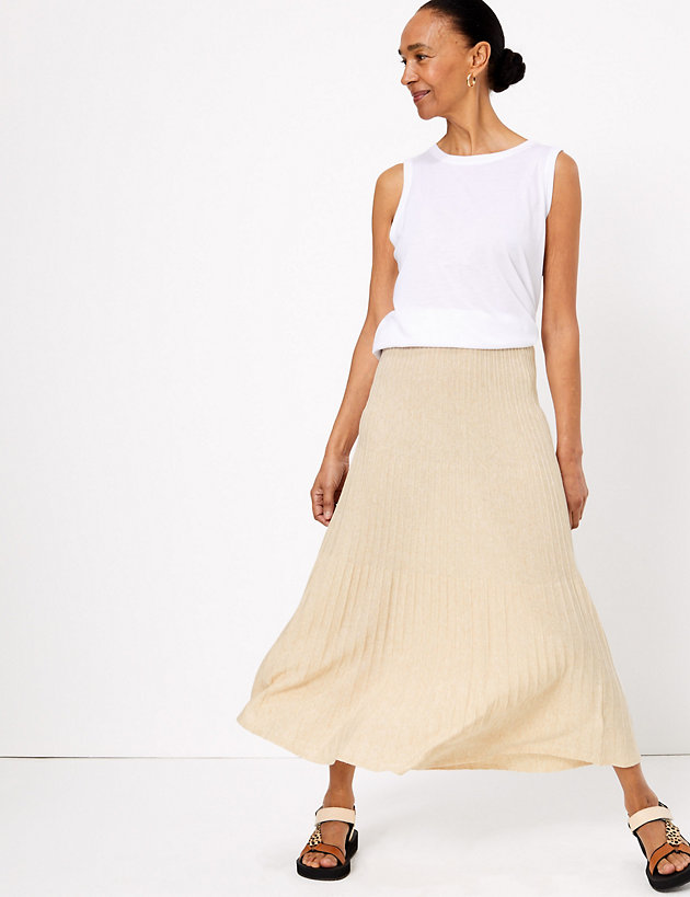Linen Ribbed Midi Skirt